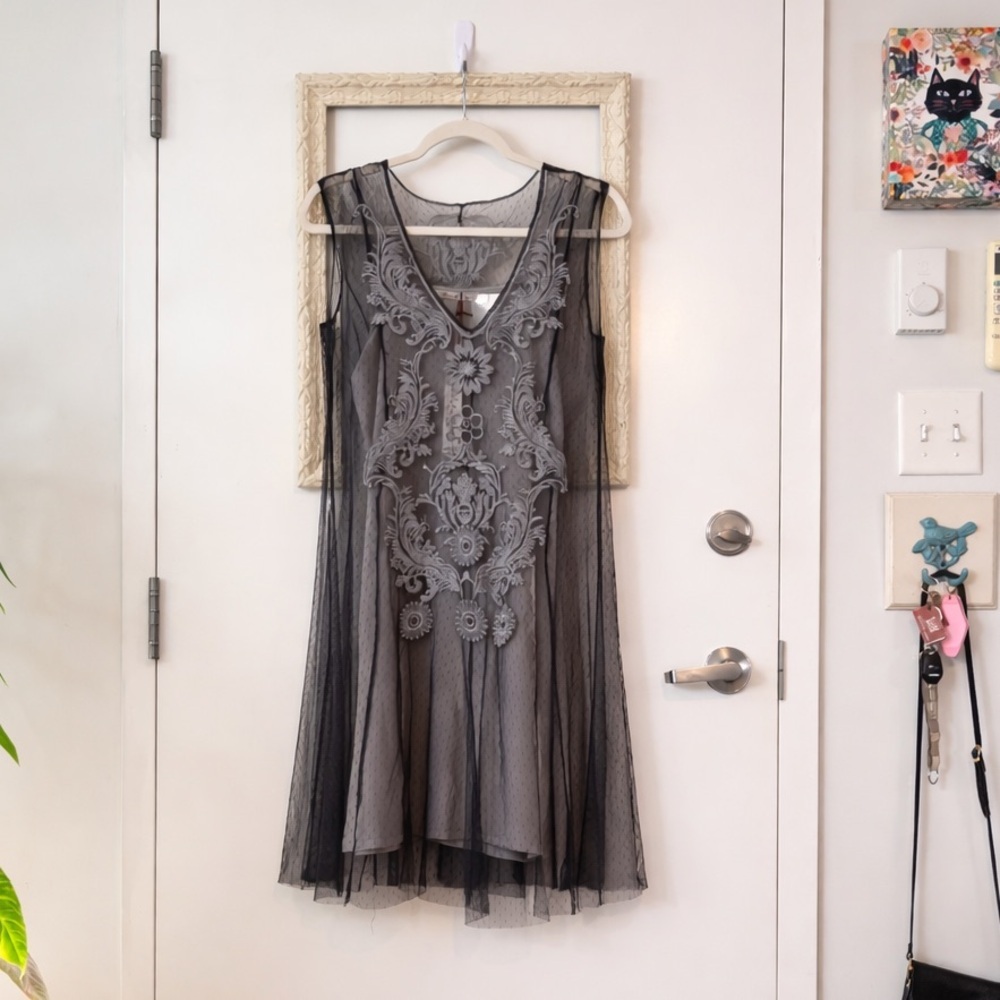 SOLITAIRE BY RAVI KHOSLA | Sheer Embroidered Sheath Midi Dress